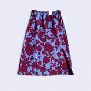 J. Crew A-Line Skirt in Blue and Burgundy Floral